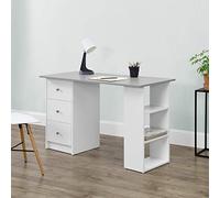 Bureau avec 3 Tiroirs Lemberg 120x49x72cm Blanc - Gris Clair [en.casa]