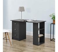 [en.casa] Bureau Table de Bureau Secrétaire Poste de Travail Informatique avec 3 Tiroirs et 3 Étagères Panneau de Particules Mélaminé 120 x 49 x 72 cm Gris Foncé