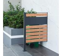 [en.casa] Cache-Poubelle Élégante pour Extérieur Abri Clôture pour Dissimuler Poubelles Résistante aux Intempéries Acier Galvanisé 120 x 83 x 11 cm Anthracite Effet Bois