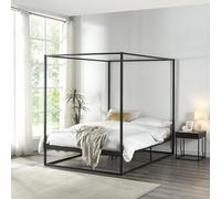 [en.casa] Cadre de Lit à Baldaquin avec Sommier à Lattes Lit Double Adulte Cadre à Lattes sur Pied Design Élégant Stable Capacité de Charge 200 kg Chambre à Coucher Métal 140 x 200 cm Noir