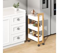 [en.casa] Chariot à roulettes avecf 3 Paniers avec Rebords Desserte Polyvalente Meuble de Rangement Pratique pour Cuisine Salle de Bain MDF Bambou 80 x 41 x 20 cm Blanc Naturel