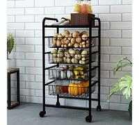 [en.casa] Chariot de Cuisine Roulant Chariot de Service avec 4 Paniers Étagère à Grille Meuble de Rangement Desserte Polyvalent Métal Plastique 87 x 41 x 32 cm Noir