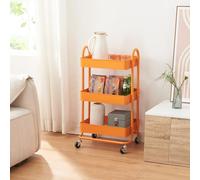 [en.casa] Chariot de Service Polyvalent Desserte Cuisine Salon Salle de Bains 3 Paniers Étagère de 3 Surfaces Meuble de Rangement Acier 79 x 46 x 35 cm Orange