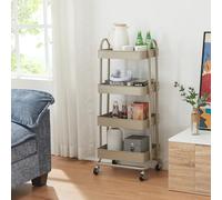 [en.casa] Chariot de Service Polyvalent Desserte Cuisine Salon Salle de Bains 4 Paniers Étagère de 4 Surfaces Meuble de Rangement Acier 104 x 46 x 35 cm Rouge