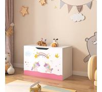 [en.casa] Coffre à Jouets pour Enfant Meuble de Rangement à Couvercle Rabattable Banc à Motif Licornes Capacité de Charge 70 kg Panneau de Particules 40 x 60 x 30 cm Blanc Violet Rose