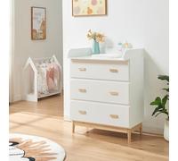 [en.casa] Commode à Langer avec 3 Tiroirs Grande Surface Plan à Langer Amovible avec Rebords Latéraux Meuble de Rangement pour Chambre de Bébé MDF 100 x 80 x 53 cm Blanc