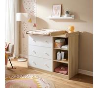 [en.casa] Commode à Langer avec Plan à Langer Amovible Bébé 3 Tiroirs 3 Étagères Meuble de Rangement Compacte Confortable avec Surélévations Latérales MDF 93 x 110 x 55 cm Effet Chêne Blanc