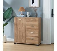 [en.casa] Commode Armoire Basse Buffet Meuble de Rangement Polyvalent pour Entrée Salon Chambre Panneau de Particules 84 x 80 x 28 cm Effet Chêne