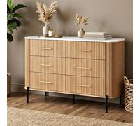 [en.casa] Commode Kokunse 6 Tiroirs 120 x 42 x 78 cm Effet Chêne | meuble de rangement, stockage, façade rainurée, chambre, salon, bureau, design scandinave, pour vêtements, documents