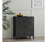 [en.casa] Commode Métallique avec 3 Tiroirs Caisson de Bureau Meuble de Rangement au Style Industriel pour Salon Chambre Atelier Acier 72 x 60 x 40 cm Noir