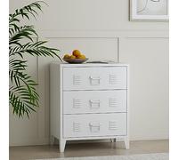[en.casa] Commode Métallique avec 3 Tiroirs Caisson de Bureau Meuble de Rangement au Style Industriel pour Salon Chambre Atelier Acier 72 x 60 x 40 cm Blanc
