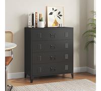 [en.casa] Commode Métallique avec 4 Tiroirs Casier de Bureau Caisson avec Compartiments Fermés Meuble de Rangement Industriel Acier 92 x 80 x 40 cm Noir