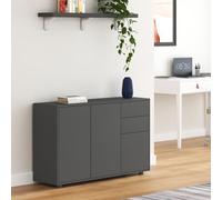 [en.casa] Commode Paarl pour Salon 74 x 117 x 36 cm Meuble de Rangement avec 2 Tiroirs et 3 Portes au Système Push-to-Open Armoire Élégante Stable Entrée Chambre Bureau Gris Foncé Mat