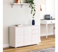 [en.casa] Commode Paarl pour Salon 74 x 117 x 36 cm Meuble de Rangement avec 2 Tiroirs et 3 Portes au Système Push-to-Open Armoire Élégante Stable Entrée Chambre Bureau Blanc Brillant