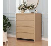 [en.casa] Commode Takranmaa 5 Tiroirs 79 x 39 x 90 cm Effet Chêne | meuble de rangement, stockage, façades sans poignées, chambre, salon, bureau, design épuré, scandinave, moderne