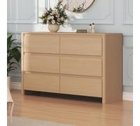 [en.casa] Commode Takranmaa 6 Tiroirs 120 x 39 x 77 cm Effet Chêne | meuble de rangement, stockage, façades sans poignées, chambre, salon, bureau, design épuré, scandinave, moderne