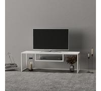 [en.casa] Console Meuble TV de Salon Support Banc Télé Industriel avec Rangement 120 x 40 x 40 cm Métal Blanc