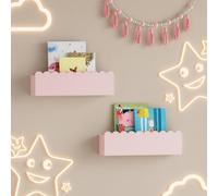 [en.casa] Ensemble de 2 Étagères Murales pour Enfants avec Rebord Ondulé Décoratif Protection Antichute Meuble de Rangement MDF 40 x 10 x 10 cm Rose Barbe à Papa