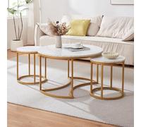 Ensemble de 3 tables basses Christchurch effet marbre blanc or