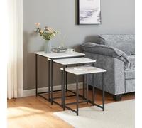 [en.casa] Ensemble de 3 Tables Basses Gigognes de Tailles Différentes Lot de 3 Tables d'Appoint Design Intemporel Métal Panneau de Particules Noir Effet Marbre Blanc