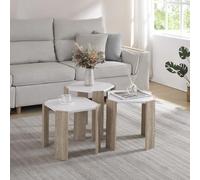 [en.casa] Ensemble de 3 Tables Basses Gigognes Lot de 3 Tables d'Appoint de Hauteurs Différentes Plateau Carré Panneau de Particules 37-42 x 39 x 39 Blanc Effet Chêne