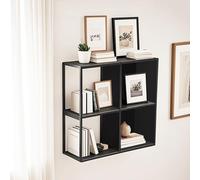 [en.casa] Ensemble de 4 Étagères Murales Cubes Modulables Extensibles avec Fond et Panneaux Latéraux pour Salon Chambre Cuisine Salle de Bain Acier 28 x 28 x 20 cm Noir