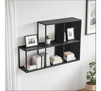 [en.casa] Ensemble de 5 Étagères Murales Cubes Modulables Extensibles avec Fond et Panneaux Latéraux pour Salon Chambre Cuisine Salle de Bain Acier 28 x 28 x 20 cm Noir
