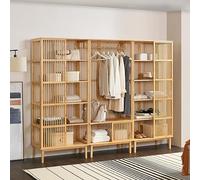 [en.casa] Ensemble de Portant et 2 Étagères Set de Meubles de Rangement Polyvalent avec Barre de Penderie et Espace de Rangement Bambou 185 x 240 x 45 cm Naturel