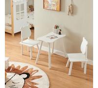 [en.casa] Ensemble de Table et 2 Chaises pour Enfants Set de Meubles Design Intemporel pour Bricoler Lire Peindre Jouer Coloriage Motif Ours Bois de Pin MDF Blanc