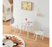 [en.casa] Ensemble de Table et 2 Chaises pour Enfants Set de Meubles Design Intemporel pour Bricoler Lire Peindre Jouer Coloriage Motif Coeur Bois de Pin MDF Blanc Violet