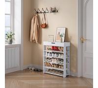 [en.casa] Étagère à Chaussures avec 5 Niveaux de Rangement Tiroir pour Clés Accessoires Meuble de Stockage pour Entrée Couloir Dressing Panneau de Particules 94 x 75 x 30 cm Blanc