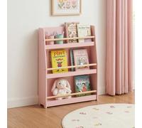 [en.casa] Étagère à Livres Virer 78 x 60 x 18 cm Bibliothèque sur 3 Niveaux avec Compartiments Ouverts et Barres Intégrés pour Livres Cahiers Chambre d'enfants MDF Bois de Pin Rose