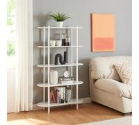 [en.casa] Étagère Autoportante à 5 Niveaux Bibliothèque avec 5 Tablettes Meuble de Rangement pour Salon Chambre Bureau Métal Panneau de Particules 139 x 80 x 30 cm Blanc