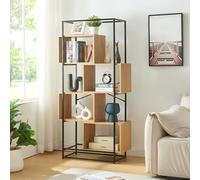 [en.casa] Étagère Autoportante Polyvalente Bibliothèque Design Intemporelle avec 4 Compartiments de Rangement Acier Panneau de Particules 160 x 80 x 33 cm Noir Effet Chêne