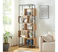 [en.casa] Étagère Autoportante Polyvalente Bibliothèque Design Intemporelle avec 5 Compartiments de Rangement Acier Panneau de Particules 194 x 80 x 33 cm Noir Effet Chêne