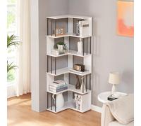 [en.casa] Étagère d’Angle Design Intemporel avec 5 Niveaux de Rangement Meuble de Stockage sur Pied Pratique pour Salon Panneau de Particules Métal 160 x 54 x 54 cm Blanc Noir
