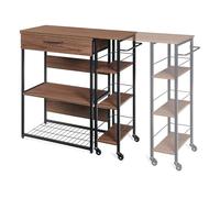 [en.casa] Étagère de Cuisine Coulissante Kirhuskyna 130 x 40 x 85 cm avec Plan de Travail Extensible et Tiroir Spacieux Meuble de Rangement à roulettes Acier Effet Noyer Noir