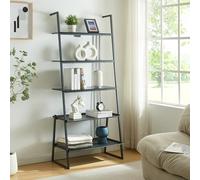 [en.casa] Étagère Échelle avec 5 Tablettes Meuble de Rangement Design Industriel pour Salon Chambre Salle de Bain Bureau Métal Panneau de Particules 184 x 80 x 40 cm Noir