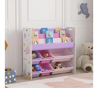 [en.casa] Étagère Enfant avec 3 Compartiments Ouverts et 6 Bacs de Rangement Bibliothèque à Motif Océan Panneau de Particules Polyester PP Métal 78 x 86 x 27 cm Blanc Violet Rose