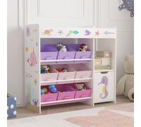 [en.casa] Étagère Enfant avec 9 Boîtes de Rangement et Armoire Meuble de Stockage Bibliothèque avec Motif Océan Panneau de Particules Polyester Métal 80 x 90 x 30 cm Fuchsia Violet Rose
