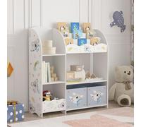 [en.casa] Étagère Enfant avec Compartiments de Rangement Ouverts et 2 Boîtes Meuble de Stockage avec Motif Koala Panneau de Particules Polyester 100 x 93 x 30 cm Blanc Gris