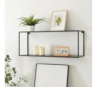 [en.casa] Étagère Murale à 2 Niveaux Meuble de Rangement Suspendu Style Industriel pour Salon Cuisine Bureau Coin Travail Chambre Entrée Acier 90 x 25 x 35 cm Noir