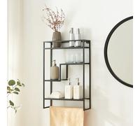 [en.casa] Étagère Murale à 4 Niveaux Style Industriel pour Salle de Bain Cuisine Entrée Meuble de Rangement Suspendu avec Porte-Seviettes Acier 60 x 40 x 13 cm Noir