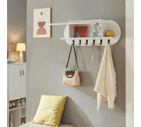 [en.casa] Étagère Murale avec 6 Crochets et Compartiment de Rangement Étagères Latérales Portemanteau Moderne pour Accessoires Chambre Entrée Panneau de Particules Métal 30 x 80 x 16 cm Blanc