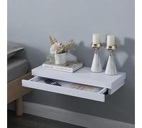 [en.casa] Étagère Murale avec Tiroir Intégré Table de Chevet Flottante Table d'Appoint Suspendue pour Salon Chambre Entrée Cuisine 60 x 24 x 8 cm Blanc