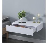 [en.casa] Étagère Murale avec Tiroir Intégré Table de Nuit Chevet Flottante Table d'Appoint Suspendue pour Chambre Salon Entrée MDF PVC 60 x 35 x 12 cm Blanc
