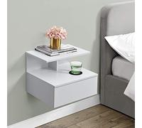 [en.casa] Étagère Murale avec Tiroir Rangement Table de Nuit Chevet Suspendue Design Intemporel Capacité de Charge 5 kg Panneaux de Particules 40 x 35 x 31 cm Blanc