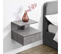 [en.casa] Étagère Murale avec Tiroir Rangement Table de Nuit Chevet Suspendue Design Intemporel Capacité de Charge 5 kg Panneaux de Particules 40 x 35 x 31 cm Effet Béton