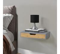 [en.casa] Étagère Murale avec Tiroir Table de Chevet Flottante Table de Nuit Table d'Appoint pour Chambre Salon Entrée Cuisine Bambou 40 x 24 x 8 cm Gris
