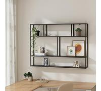 [en.casa] Étagère Murale Élégante pour Salon Chambre Cuisine Entrée Couloir Meuble de Rangement avec Compartiments Ouverts Acier 90 x 120 x 18 cm Noir